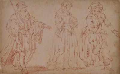Trzy postacie teatralne: Król Lear, Cordelia i Maid autorstwa French School