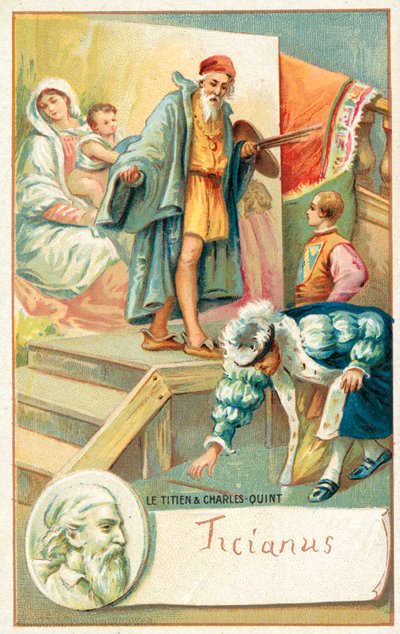 Tycjan i cesarz Karol V (chromolitho) autorstwa French School