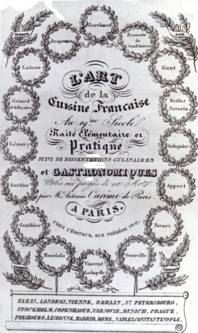 Strona tytułowa dla LArt de la Cuisine Francaise cz. III Antonina Careme, wydana 1834 (papier drukowany) autorstwa French School