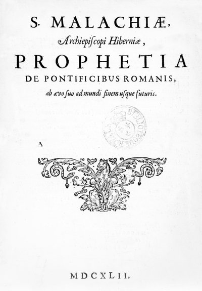 Strona tytułowa Proroctwa Papieży, opublikowana 1662 (drukarka i rycina) autorstwa French School