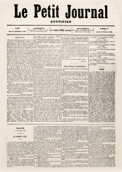 Strona tytułowa dziennika Le Petit Journal, 12.02.1863 (druk) autorstwa French School