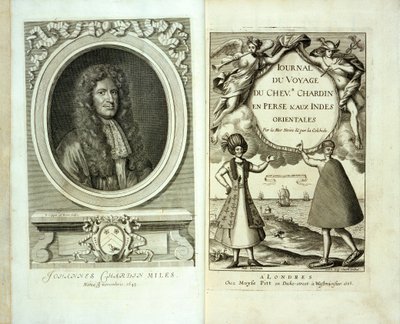 Strona tytułowa i portret frontowy Journal du Voyage de Chevalier Chardin en Perse et aux Indes Orientales autorstwa Jeana Chevalier Chardin, 1686 autorstwa French School
