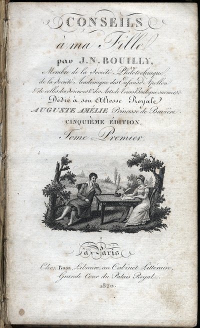 Strona tytułowa „Wskazówek dla mojej córki” Jean Nicolas Bouilly (1763-1842). 1820. Kolekcja prywatna. autorstwa French School