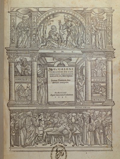 Strona tytułowa książki Galena (ok. 131-c.201), wydanej w Paryżu, 1530 autorstwa French School