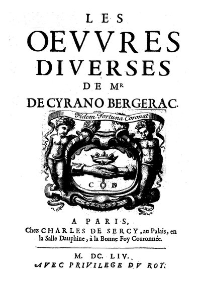 Strony tytułowe „”Różne dzieła Monsieur de Cyrano Bergerac”” 1654. (1619-1655) pisarz francuski. autorstwa French School