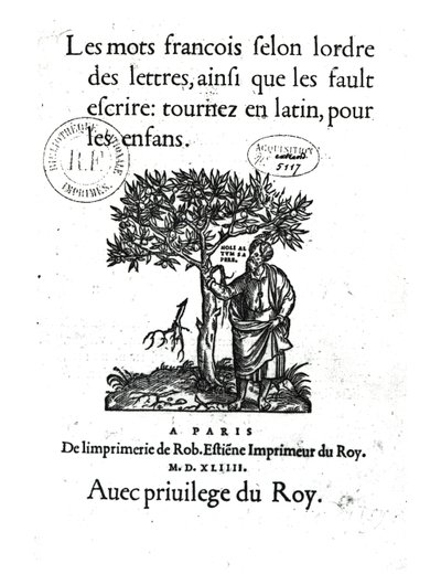 Strona tytułowa pierwszego słownika francusko-łacińskiego, 1544 autorstwa French School