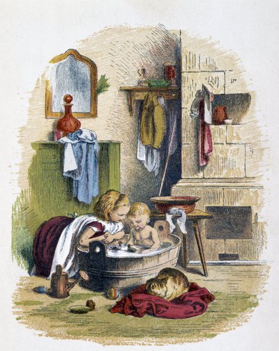 Toaleta w „”Schnick, schnack, drobiazgi dla najmłodszych”, gry dla dzieci. wyd. Londyn- Georges Ronthedge i synowie. Nowy Jork, szeroka droga Ludgate b.d. c. 1890. autorstwa French School