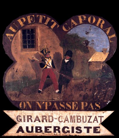 Znak zajazdu Tole „Dla małego kaprala”” 1850 około z Napoleonem I. Wyspa Aix, Muzeum Napoleońskie autorstwa French School