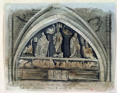 Grób Nicolasa Flamela (ok. 1330-1418) w Cimetiere des Innocents (wc na papierze) autorstwa French School