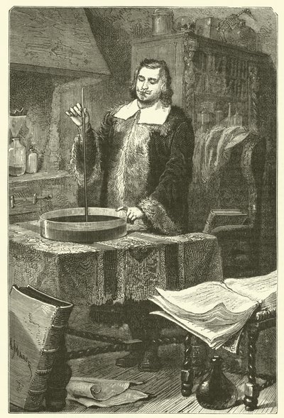 Torricelli wynalazł barometr (grawerunek) autorstwa French School