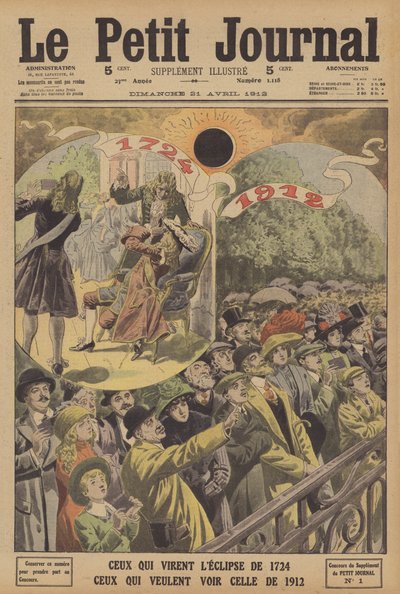 Całkowite zaćmienia Słońca w latach 1724 i 1912 (kolor lito) autorstwa French School