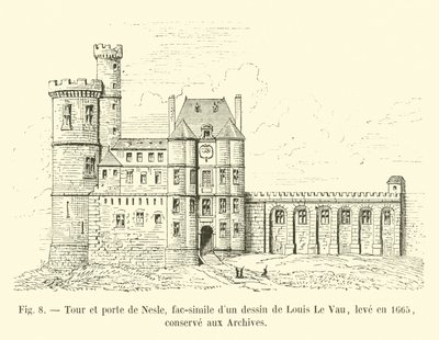 Wieża i brama Nesle, faksymile rysunku Louisa Le Vau z 1665 r., zachowane w Archiwum autorstwa French School
