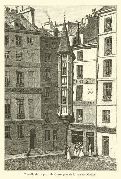 Wieżyczka Place de Greve w pobliżu rue du Mouton autorstwa French School