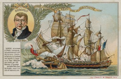 Karta handlowa z obrazem przedstawiającym schwytanie East Indiaman Kent przez Confiance autorstwa French School
