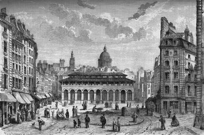 Przemiany Paryża pod II Cesarstwem, Haussmannowski Paryż: widok na Marche des Carmes i dawny Place Maubert autorstwa French School
