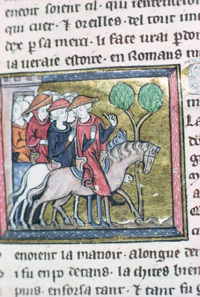 Podróżnicy, z Roman de Jules Cesar autorstwa French School