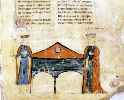 Tristan i Izolda. Miniatura francuskiego rękopisu z XIV wieku. Bibl. Marciana, Wenecja. autorstwa French School