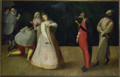 Grupa włoskich komików (Gelosi), ok. 1580 r. (olej) autorstwa French School