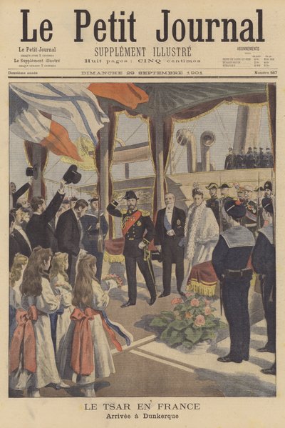 Car Rosji Mikołaj II przybywający do Dunkierki z wizytą we Francji (kolor lito) autorstwa French School