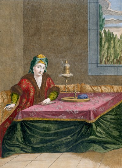 Turecka kobieta przędząca nić, ok.1708 autorstwa French School