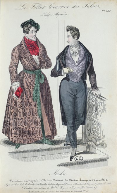 Dwóch eleganckich młodzieńców, 1835 (kolor grawerowany) autorstwa French School