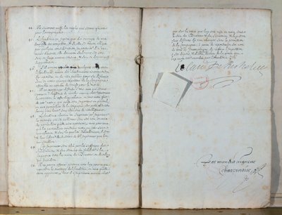 Dwie strony statutu Akademii Francuskiej, 1635 (tusz na papierze) (patrz także 179947) autorstwa French School