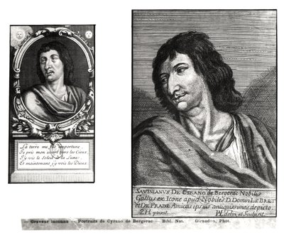 Dwa portrety Saviniena Cyrano de Bergeraca (1619-55), po prawej za Zacharie Heince (1611-69) autorstwa French School