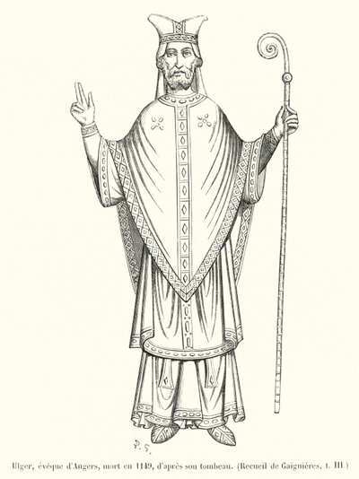 Ulger, biskup Angers, zmarł w 1149 r., według jego nagrobka (rycina) autorstwa French School