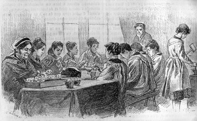 Warsztaty głupich młodych dziewcząt w Salpetrière w Paryżu, W „Gazecie młodzieżowej” 1887. autorstwa French School