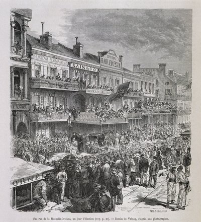 Ulica w Nowym Orleanie w dniu wyborów 1875 r. - w „Le Tour du Monde”, II sem. 1876 autorstwa French School