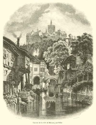 Ulica w mieście Miśnia nad Łabą (rycina) autorstwa French School