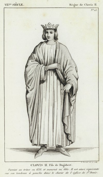 VII wiek, panowanie Chlodwiga II, Chlodwiga II, syna Dagoberta (rycina) autorstwa French School