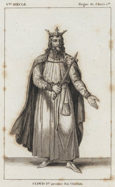 V wiek, panowanie Chlodwiga I, Chlodwiga I, pierwszego króla chrześcijańskiego (grawerowanie) autorstwa French School