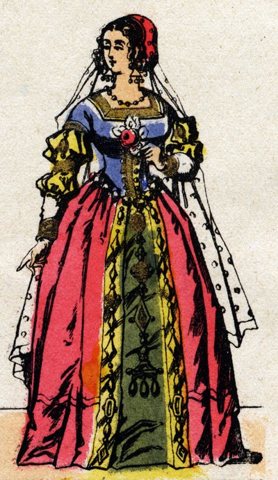 Dynastia Valois: Portret Eleonory Habsburgów lub Austrii (1498-1558) Królowej Francji, żony Franciszka I (1494-1547). Obrazowanie epinal z końca XIX wieku. Prywatna kolekcja. autorstwa French School