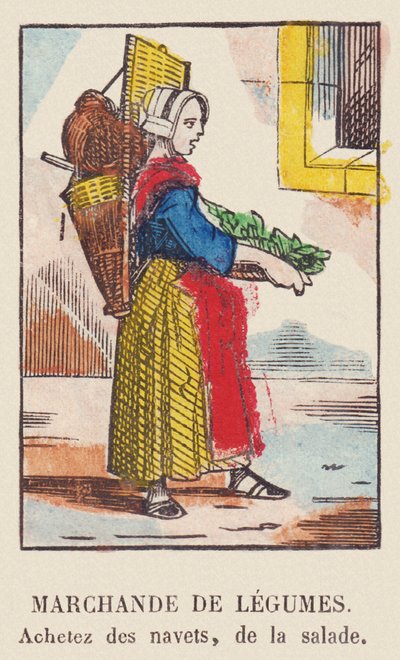 Sprzedawca warzyw. Kupuję rzepę, sałatkę, około 1819 r. (druk) autorstwa French School