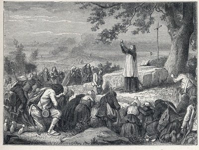 Vendee Wars (1793-1796): Księża wstawiają odprawianie mszy pod dębem w intencji powstańczej ludności, która odrzuca zaprzysiężonych księży. Rycina z 1889 r. Ze zbiorów prywatnych. autorstwa French School