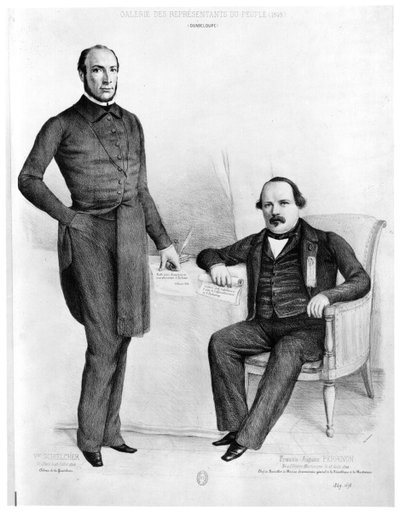 Victor Schoelcher (ur.1804) i Francois-Auguste Perrinon (ur.1822) posłowie Gwadelupy i Martyniki, 1849 r. autorstwa French School