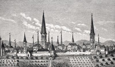 Widok Dortmundu, według miedziorytu w „Theatrum Geographicum” P. Bertiusa, z „Le Moyen Age et la Renaissance” Paula Lacroix (1806–84) opublikowanej w 1847 r. autorstwa French School