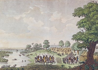 Widok Joala, portu handlowego w Królestwie Sine, Senegal, ok. 1810 r. autorstwa French School