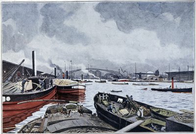 Widok na Paryż, Sekwanę i dorzecze Villette, akwarela Brun. 1889. autorstwa French School