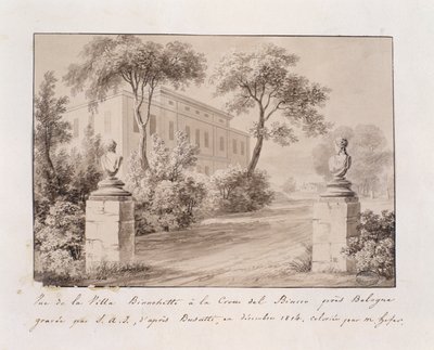 Widok Villi Bianchetti w Croce del Biacco koło Bolonii, rytowany przez S.A.I. wg Busatti, kolorowane przez M. Hofera, grudzień 1814 (kolorowa grawerunek) autorstwa French School
