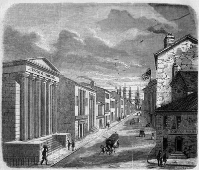 Widok na Wall Street, dzielnicę bankową, Nowy Jork, Nowy Jork. Stany Zjednoczone (Stany Zjednoczone) autorstwa French School