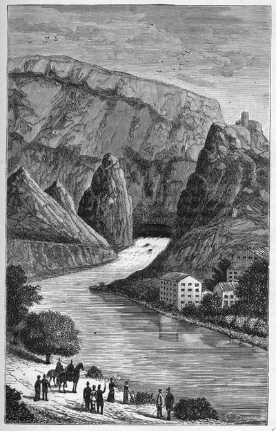 Widok na Fontaine du Vaucluse w departamencie Vaucluse, region Provence-Alpes-Cote d