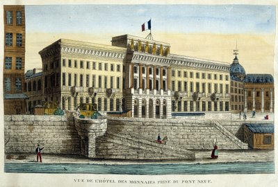 Widok na Hotel des Monnins zaczerpnięty z Pont Neuf - rycina, początek XIX wieku autorstwa French School