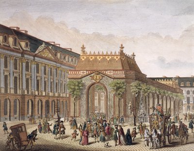 Widok na Place de Louis le Grand z jedną z sal zbudowanych z okazji ślubu Monseigneur le Dauphin (detal z 101866) (rycina kolorowa) autorstwa French School