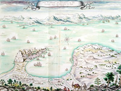 Widok oblężenia Gibraltaru w 1704 r. (wc na papierze) autorstwa French School