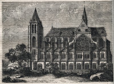 Widok na opactwo św. Wiktora (św. Wiktora) dawne opactwo kanoników regularnych (augustianów) zniszczone w 1811 r. - rycina w „„Historii fizycznej, obywatelskiej i moralnej Paryża: od najdawniejszych czasów historycznych do współczesności” autorstwa Jacques autorstwa French School