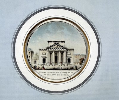 Widok kościoła św. Jakuba i św. Filipa du Roule - litografia autorstwa French School