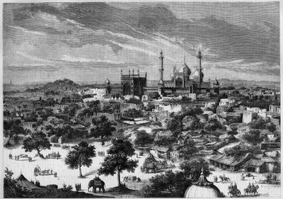 Widok miasta Delhi (Indie) w 1857 r. Ze szkicu księcia Alexisa Soltykoffa. Grawer Bertranda w „”Le Monde Illustré””n°20 z 29 sierpnia 1857 r. autorstwa French School