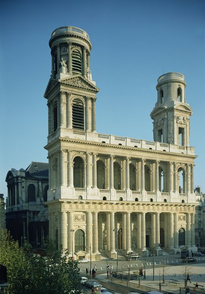 Widok fasady kościoła Saint-Sulpice, zbudowanego w latach 1646-1780 autorstwa French School